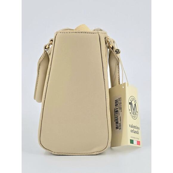 $299 Valentino Orlandi Quilted Shoulder Bag w/ Pendant Vegan Light Taupe New - Picture 4 of 15